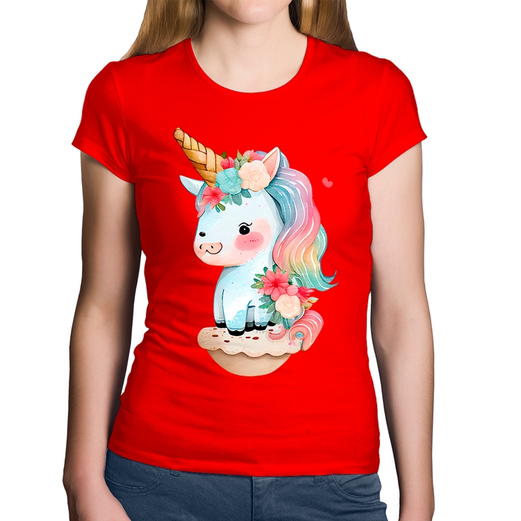 Baby Look Algodão Unicórnio Bebê - Vermelha