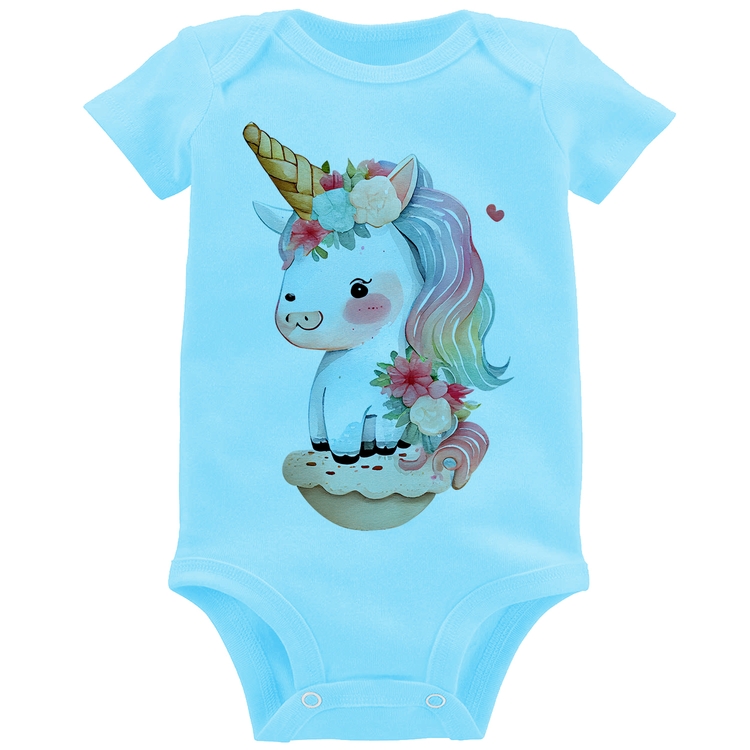 Body Bebê Unicórnio Bebê - Azul Bebê