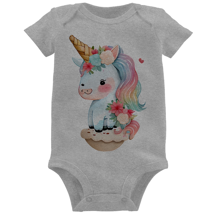 Body Bebê Unicórnio Bebê - Cinza