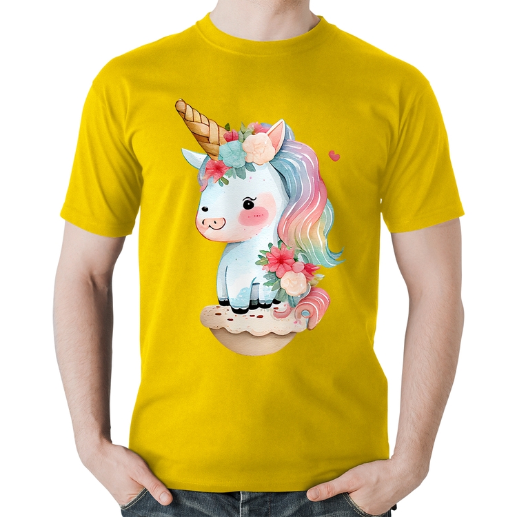 Camiseta Algodão Unicórnio Bebê - Amarela