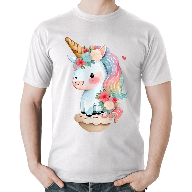Camiseta Algodão Unicórnio Bebê - Branca