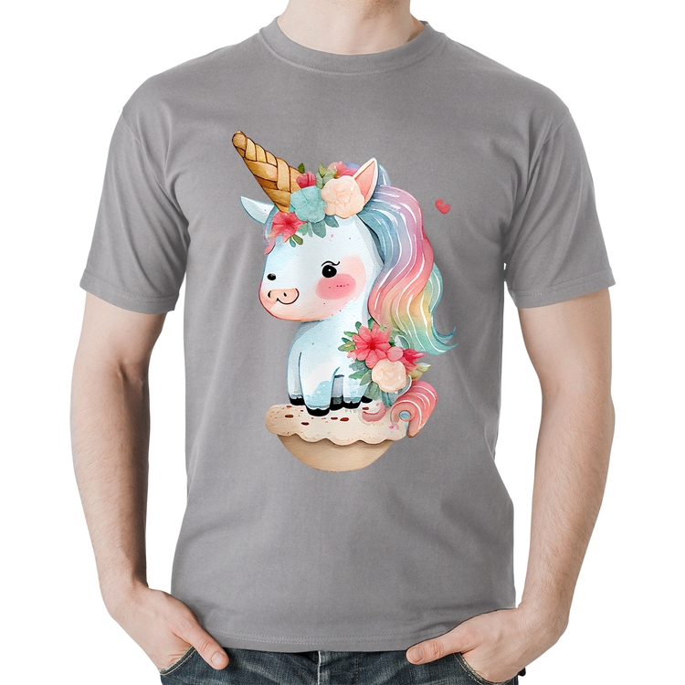 Camiseta Algodão Unicórnio Bebê - Cinza