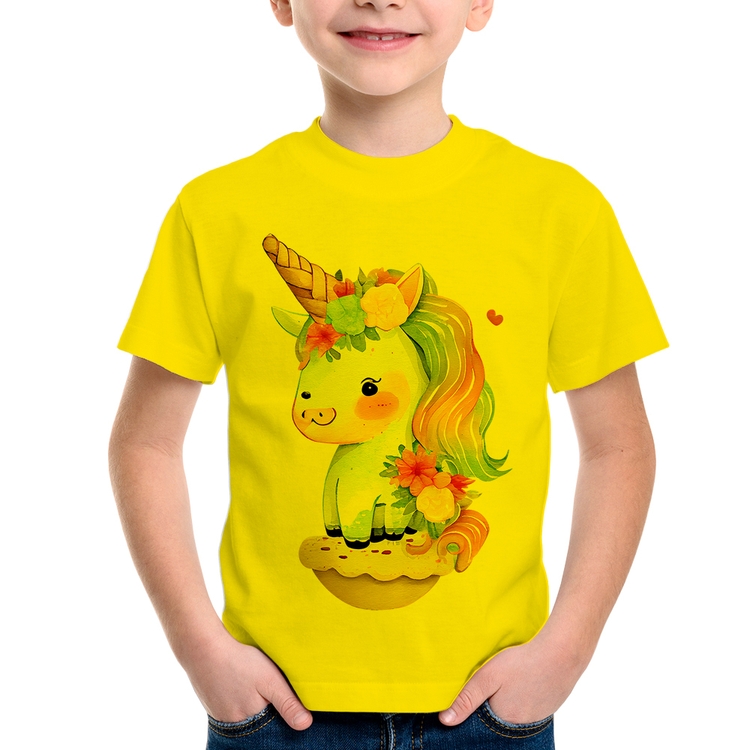 Camiseta Infantil Unicórnio Bebê - Amarela