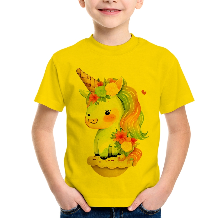 Camiseta Infantil Unicórnio Bebê - Amarela