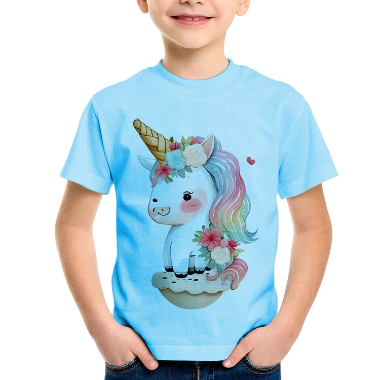 Camiseta Infantil Unicórnio Bebê - Azul Bebê