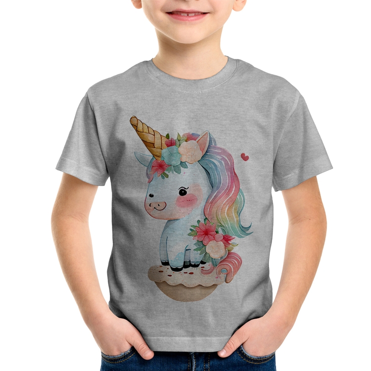 Camiseta Infantil Unicórnio Bebê - Cinza