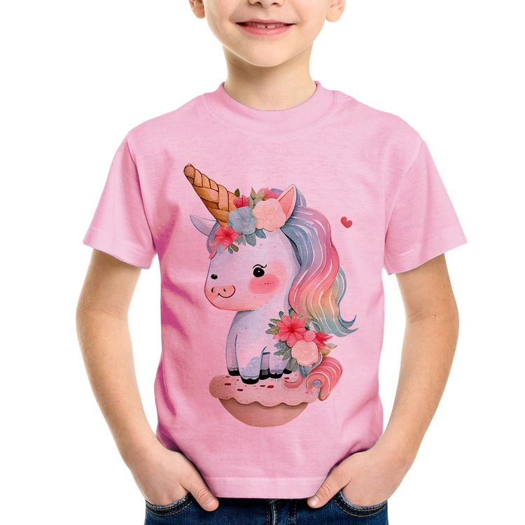 Camiseta Infantil Unicórnio Bebê - Rosa Bebê