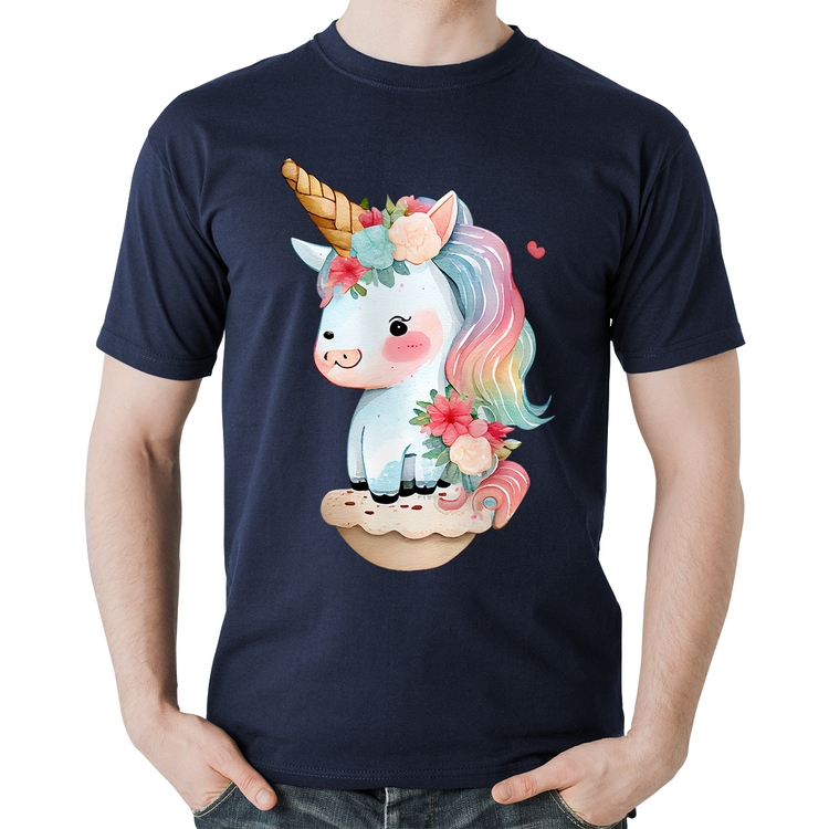 Camiseta Algodão Unicórnio Bebê - Marinho