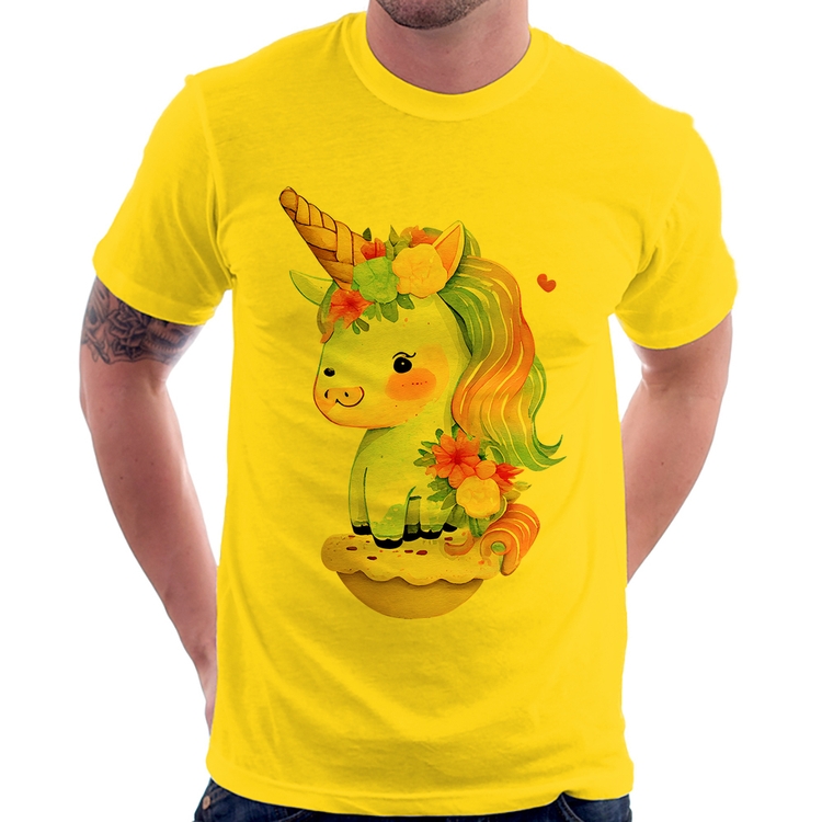 Camiseta Unicórnio Bebê - Amarela