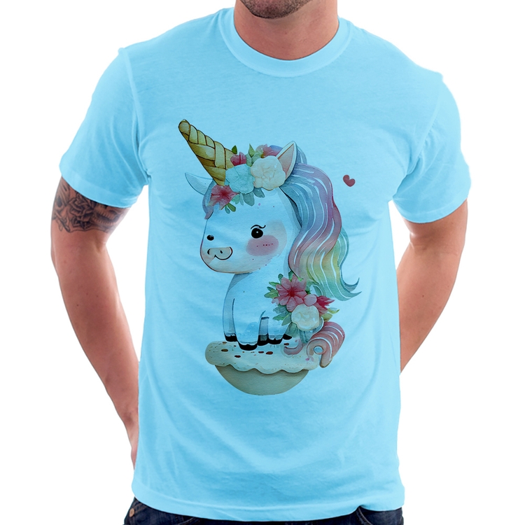 Camiseta Unicórnio Bebê - Azul Bebê