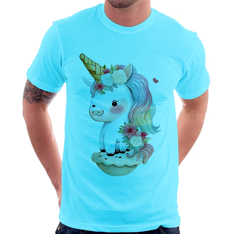 Camiseta Unicórnio Bebê - Azul Claro