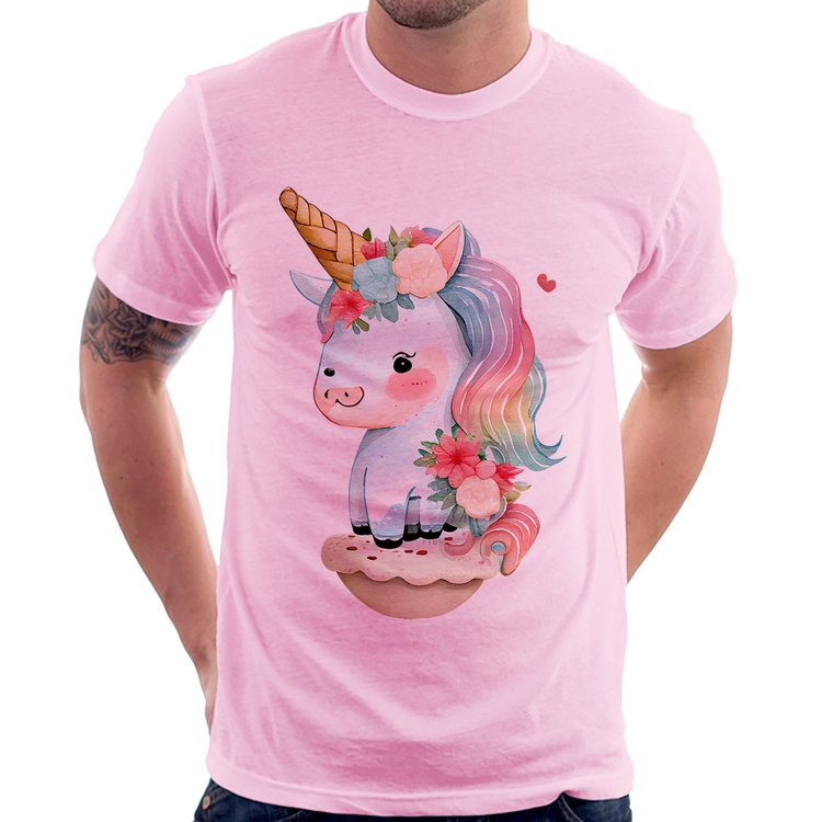 Camiseta Unicórnio Bebê - Rosa Bebê