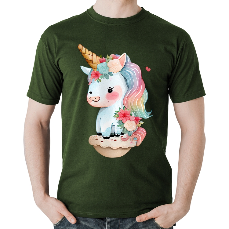 Camiseta Algodão Unicórnio Bebê - Musgo