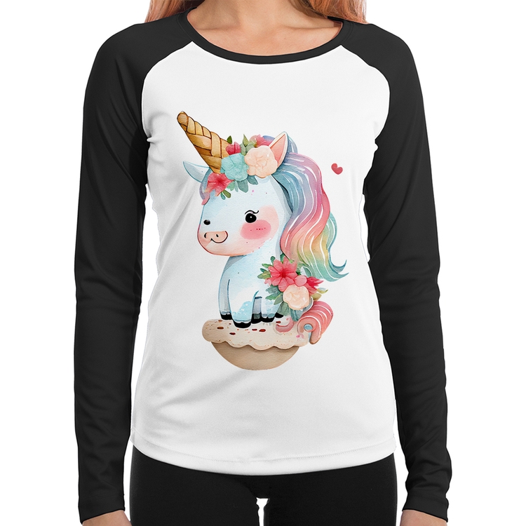 Baby Look Raglan Unicórnio Bebê Manga Longa