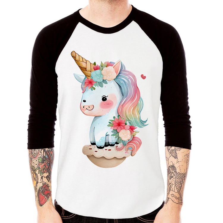 Camiseta Raglan Unicórnio Bebê Manga 3/4
