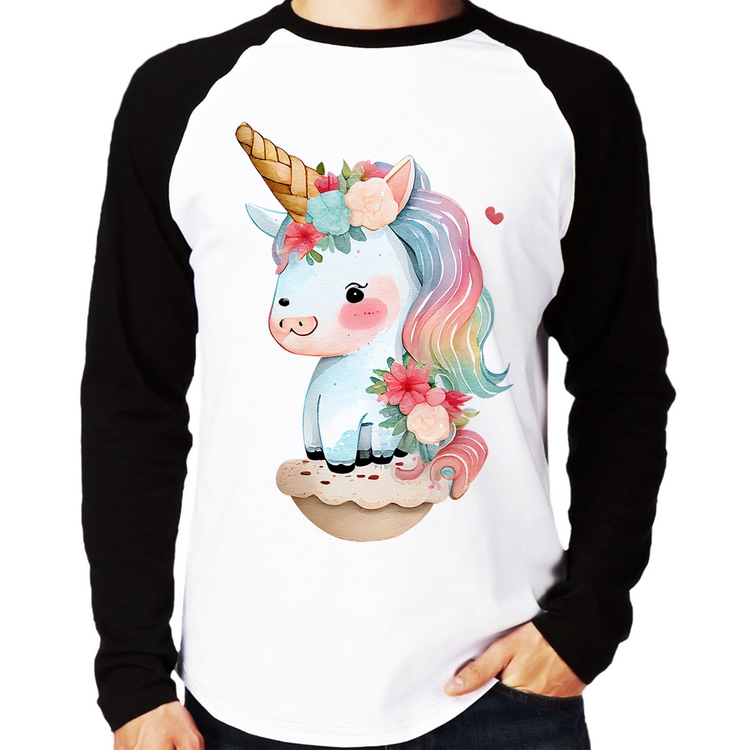 Camiseta Raglan Unicórnio Bebê Manga Longa