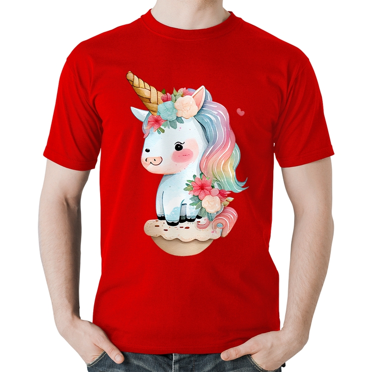 Camiseta Algodão Unicórnio Bebê - Vermelha