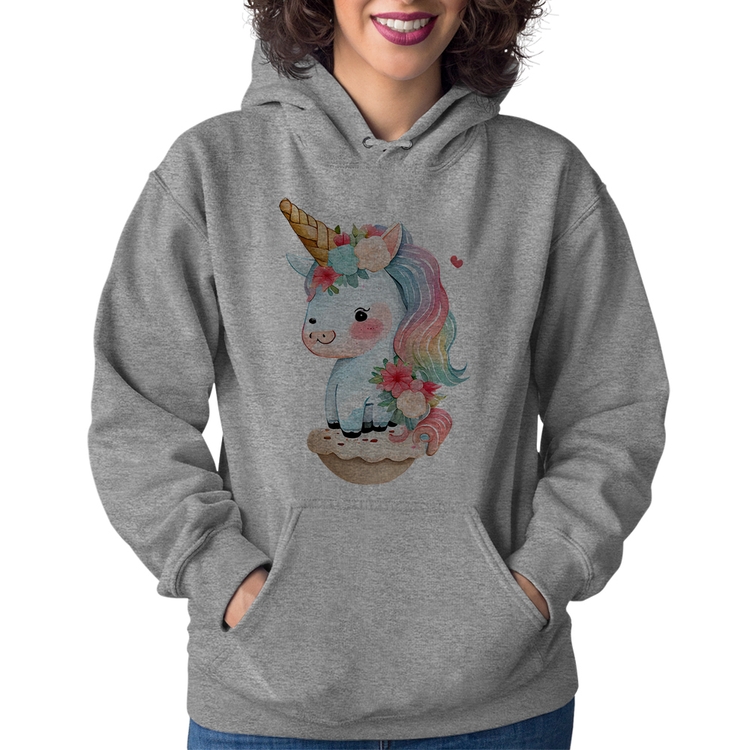 Moletom Feminino Unicórnio Bebê - Cinza