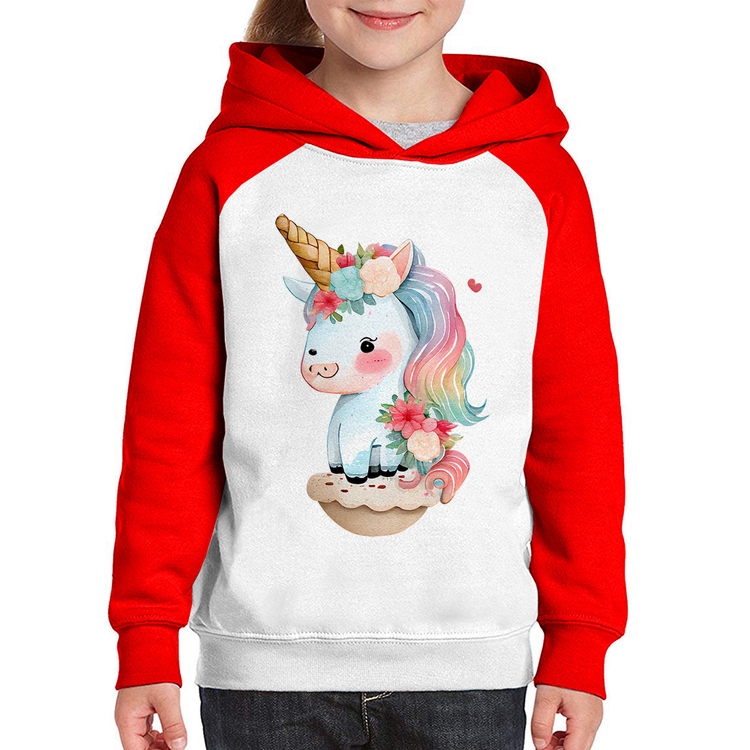 Moletom Infantil Unicórnio Bebê - Branco/Vermelho