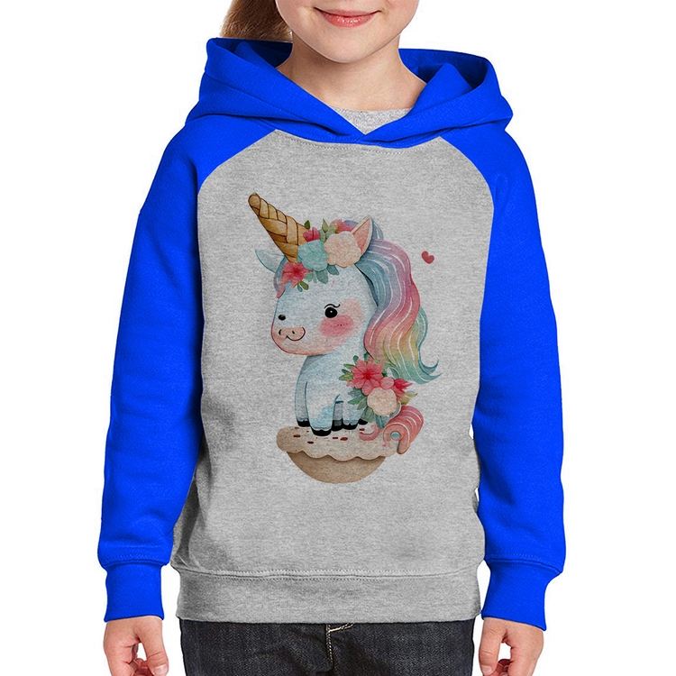 Moletom Infantil Unicórnio Bebê - Cinza/Azul
