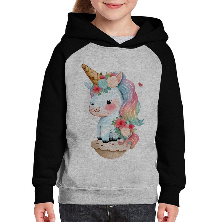 Moletom Infantil Unicórnio Bebê - Cinza/Preto