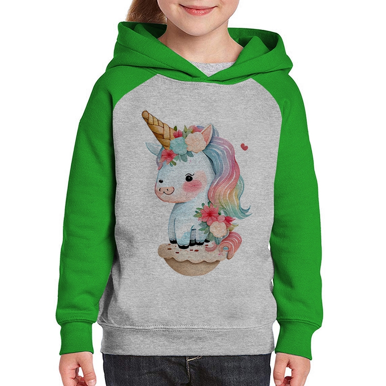 Moletom Infantil Unicórnio Bebê - Cinza/Verde
