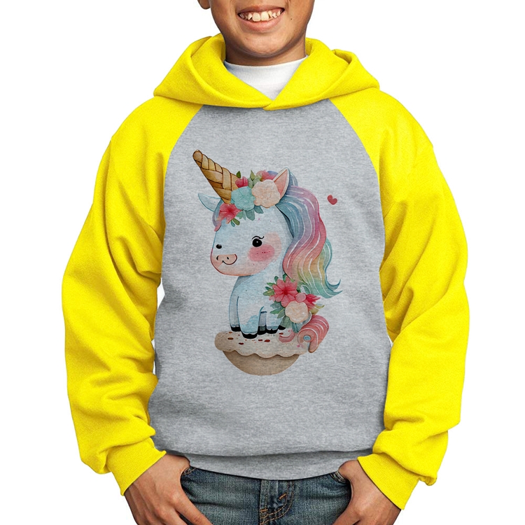 Moletom Infantil Unicórnio Bebê - Cinza/Amarelo
