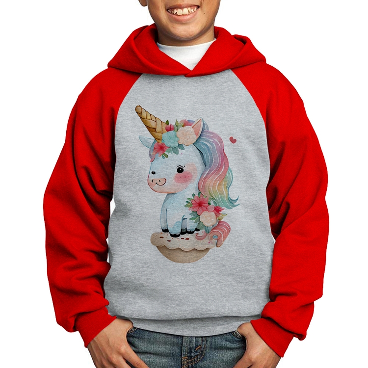 Moletom Infantil Unicórnio Bebê - Cinza/Vermelho