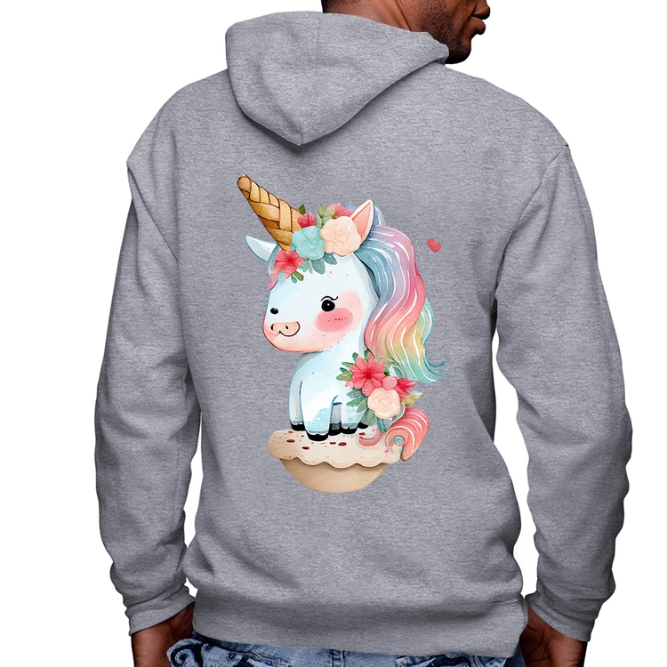 Blusa Moletom Unicórnio Bebê Masculina com Capuz e Zíper - Mescla