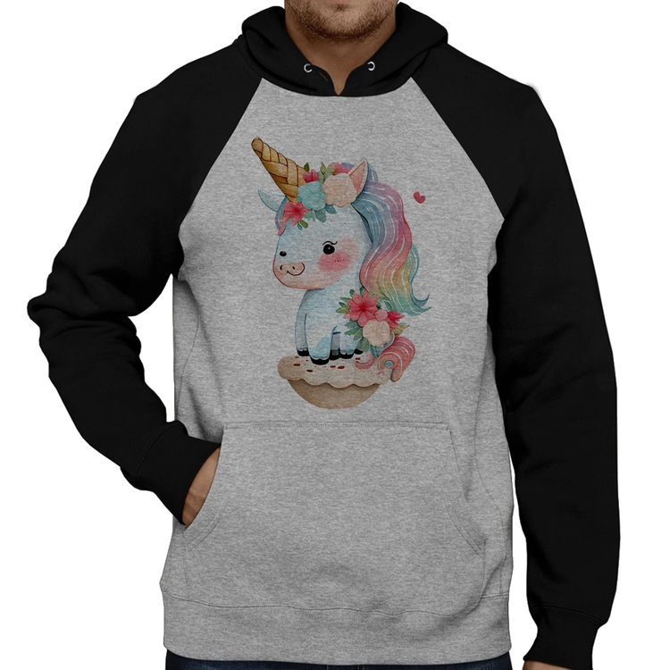 Moletom Unicórnio Bebê - Cinza/Preto