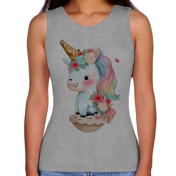 Regata Feminina Unicórnio Bebê - Cinza