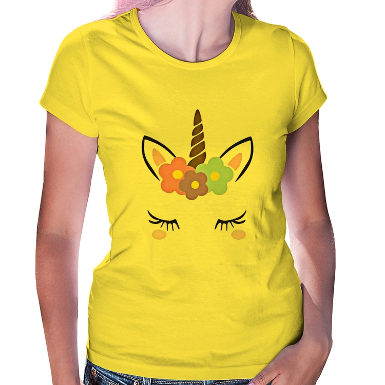 Baby Look Unicórnio Cílios - Amarela