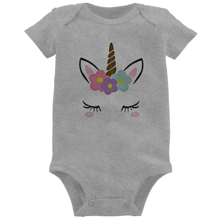 Body Bebê Unicórnio Cílios - Cinza