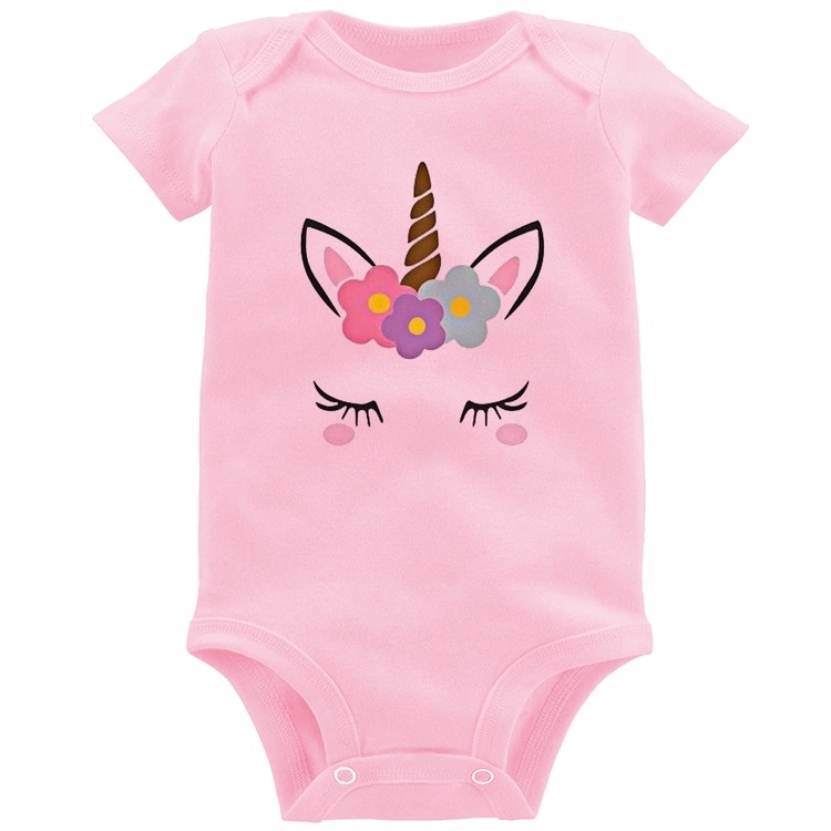 Body Bebê Unicórnio Cílios - Rosa Bebê