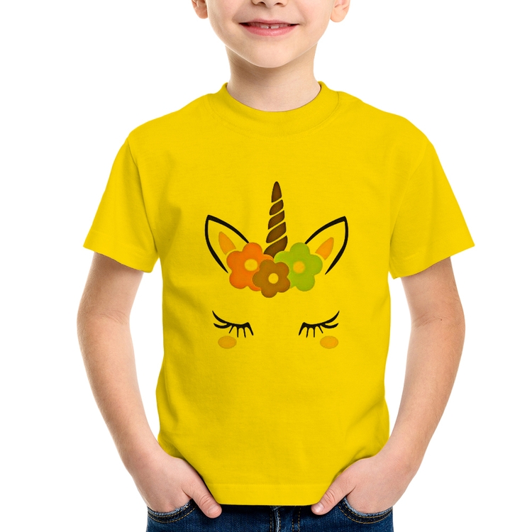 Camiseta Infantil Unicórnio Cílios - Amarela