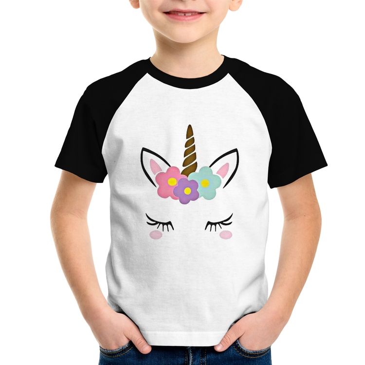Camiseta Raglan Infantil Unicórnio Cílios