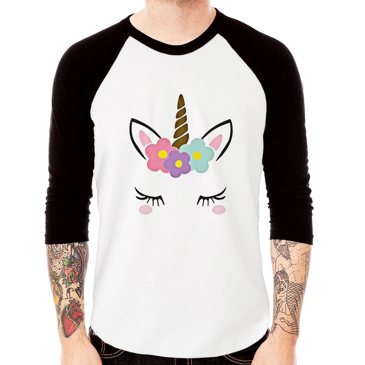 Camiseta Raglan Unicórnio Cílios Manga 3/4