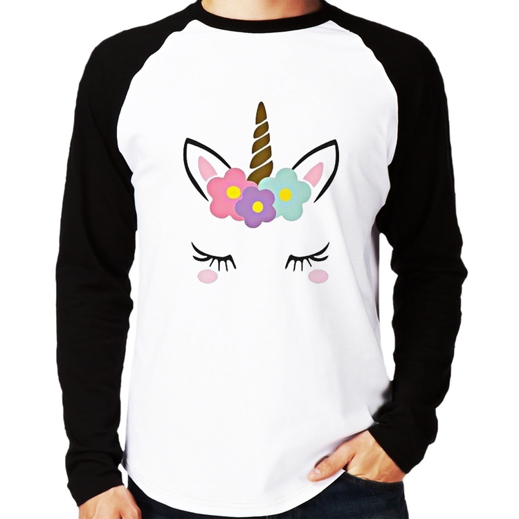 Camiseta Raglan Unicórnio Cílios Manga Longa