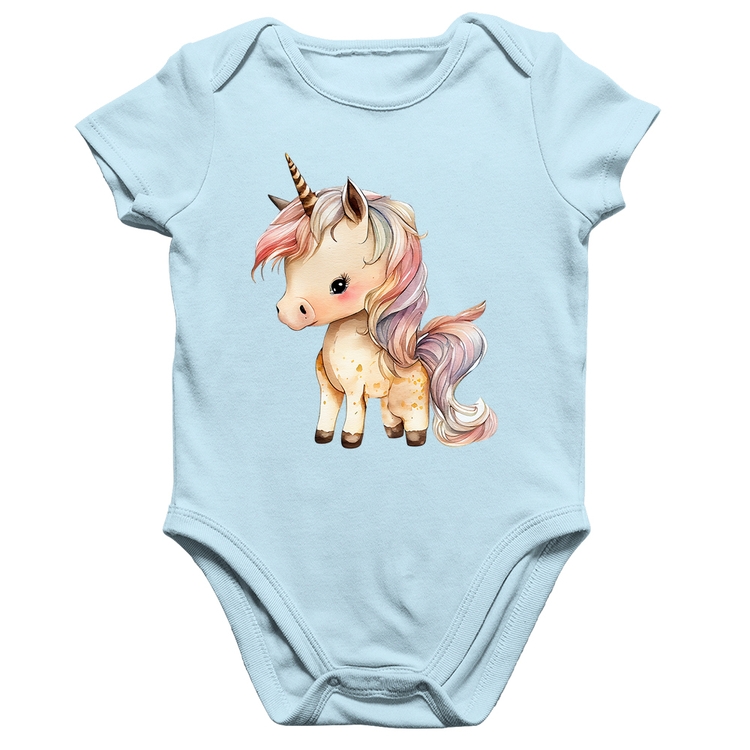 Body Bebê Algodão Unicórnio Desenho - Azul Bebê