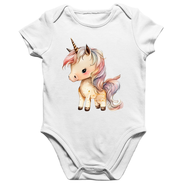 Body Bebê Algodão Unicórnio Desenho - Branco