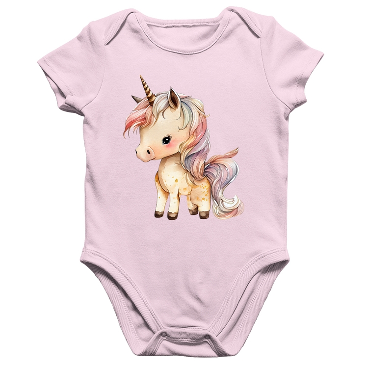 Body Bebê Algodão Unicórnio Desenho - Rosa Bebê