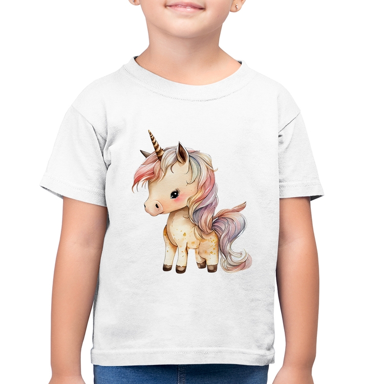 Camiseta Algodão Infantil Unicórnio Desenho - Branca