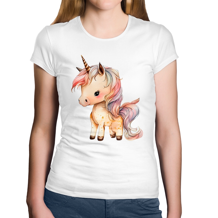 Baby Look Algodão Unicórnio Desenho - Branca