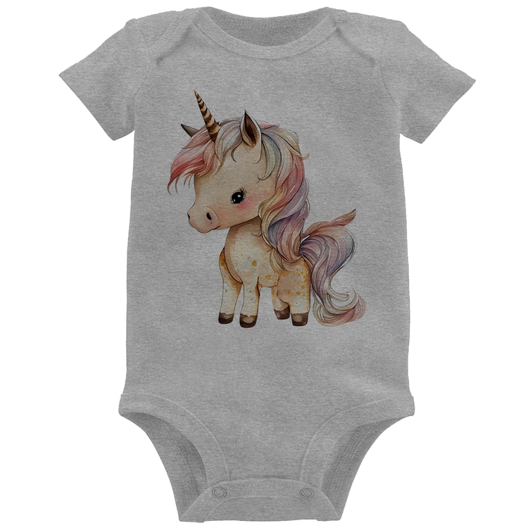 Body Bebê Unicórnio Desenho - Cinza