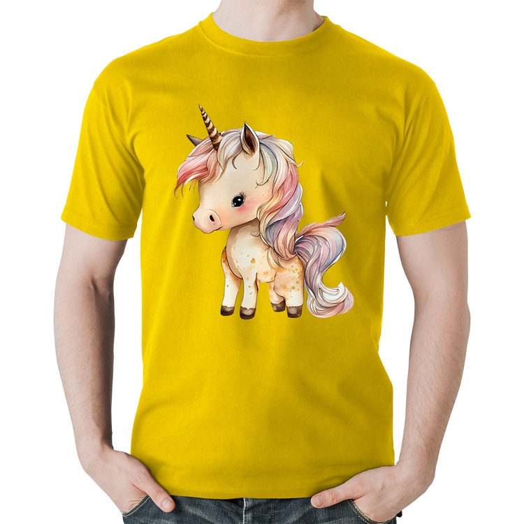 Camiseta Algodão Unicórnio Desenho - Amarela