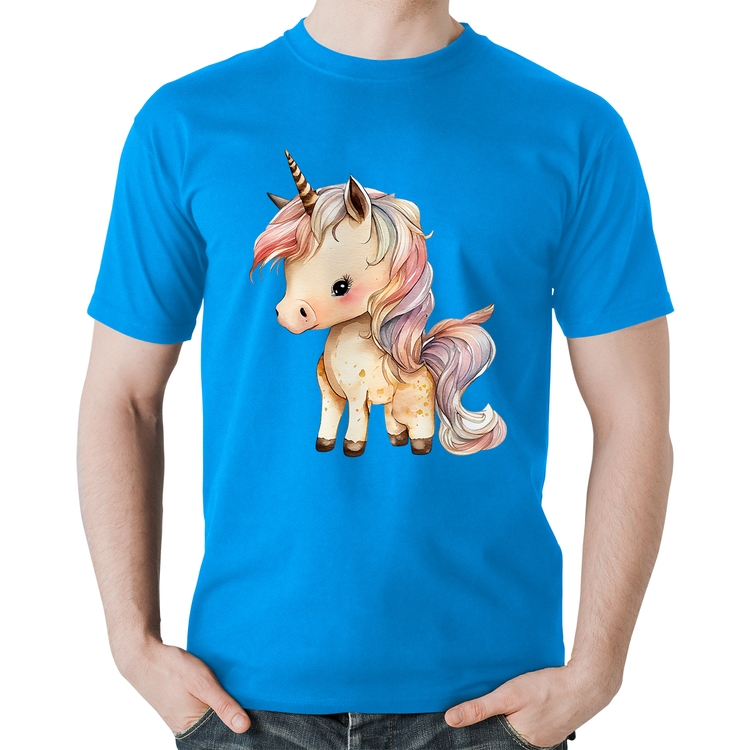 Camiseta Algodão Unicórnio Desenho - Azul
