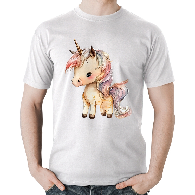 Camiseta Algodão Unicórnio Desenho - Branca