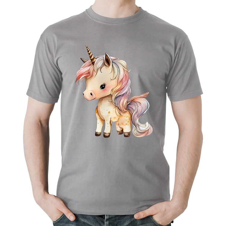 Camiseta Algodão Unicórnio Desenho - Cinza