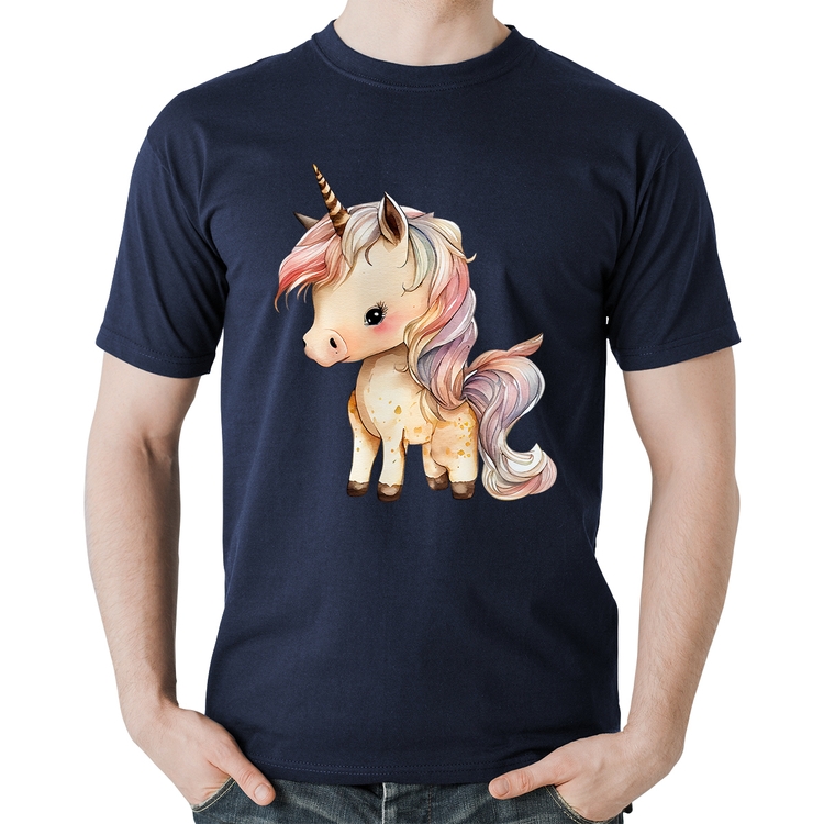 Camiseta Algodão Unicórnio Desenho - Marinho
