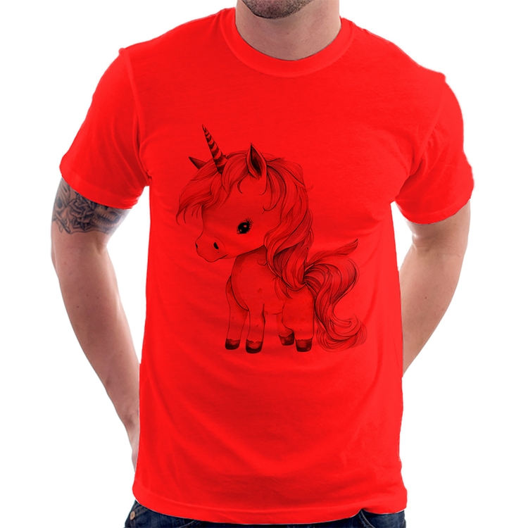 Camiseta Unicórnio Desenho - Vermelha